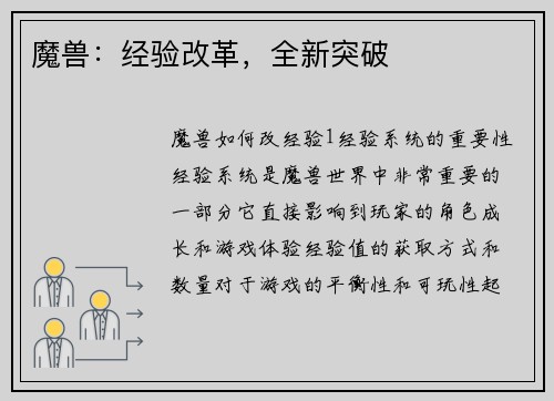 魔兽：经验改革，全新突破